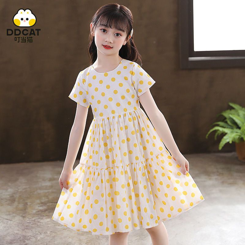 叮当猫女童连衣裙夏季公主裙休闲裙波点裙可爱洋气学生裙韩版童装报价