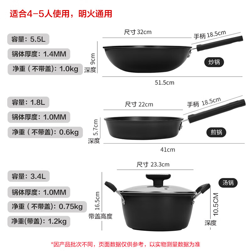 十八子作 家美手作锅具三件套(汤锅+炒锅*2)HM-202-3 套高清大图