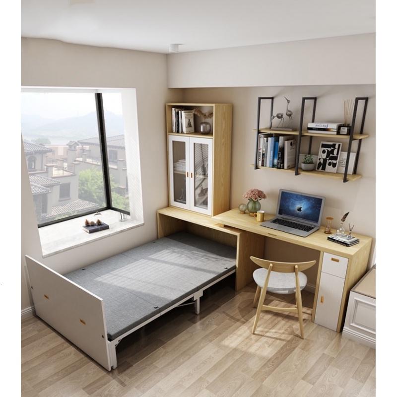 多功能折叠隐形午休床书桌书架组合转角书柜一体家用办公电脑台桌
