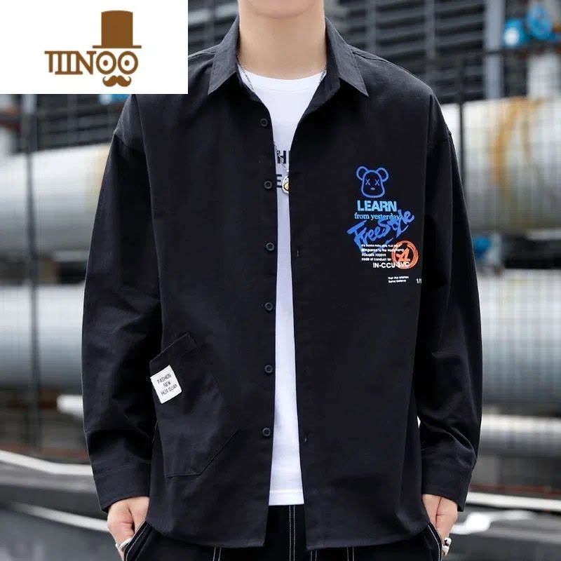 YANXU日系工装长袖衬衫男士2023新款痞帅寸衫男生薄款衬衣服外套图片