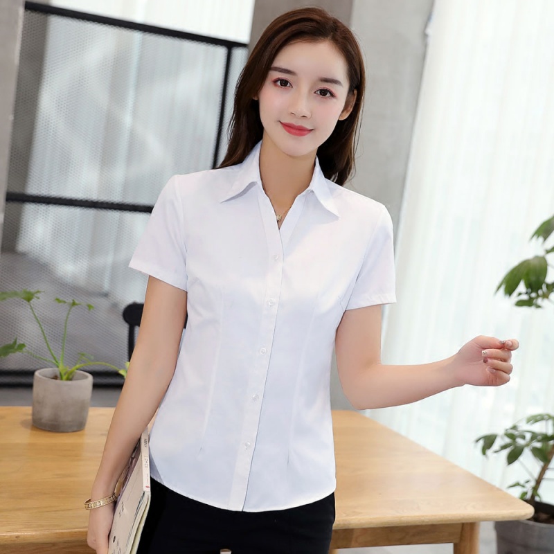 白衬衫女短袖修身夏装半袖工作服正装上班工装大码衬衣职业女装ol