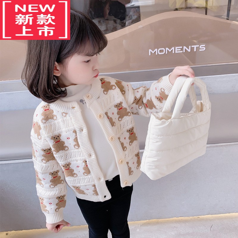可莉允女童毛衣外套春秋2022年新款秋冬女宝宝洋气小童儿童针织开衫秋装