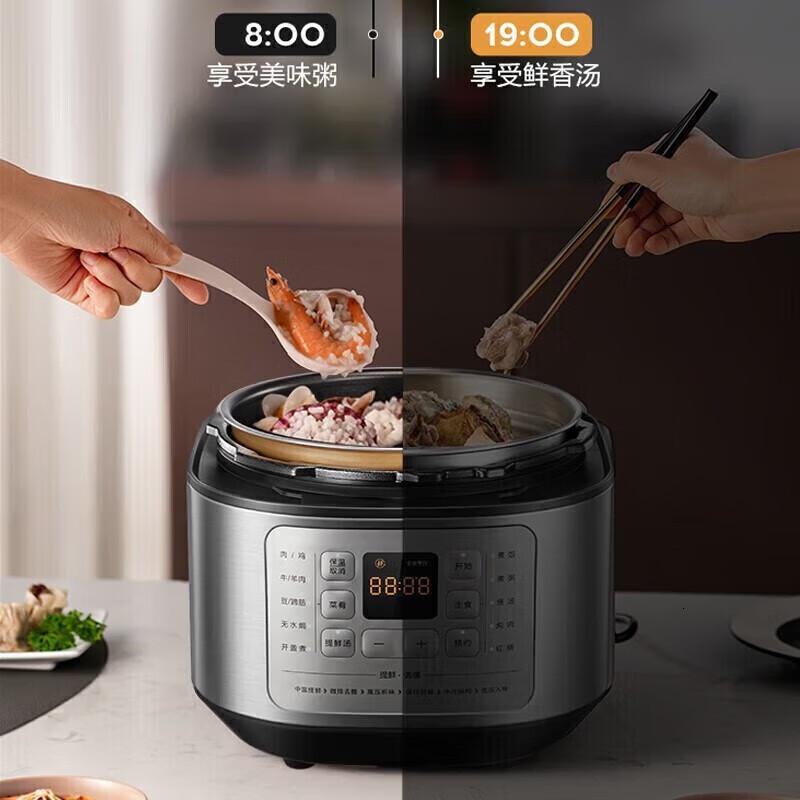 美的(Midea)电压力锅高压力锅 智能调压少盐提鲜一锅双胆 6L MY-C643G(不锈钢+不粘内胆)