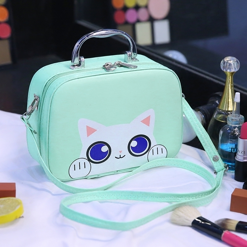 可爱卡通化妆包随身便携小号收纳包手提韩国简约迷你小淑女化妆盒浅