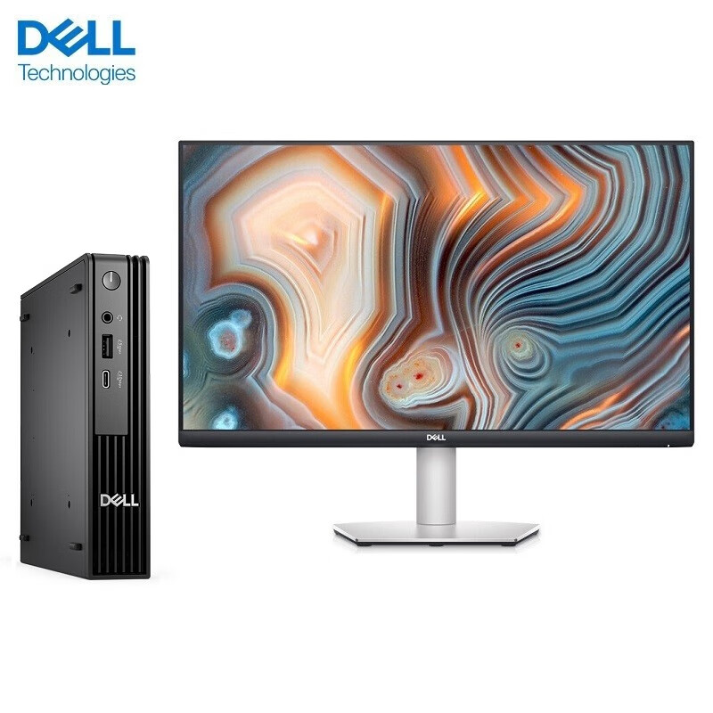 戴尔dell Pro QCM1250高性能迷你企业级高端商用办公绘图设计办公台式机整机 I5-14500T 8G内存 512G固态 集成显卡 配27英寸显示器高清大图