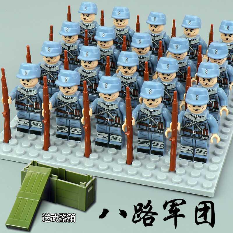 新年军事人仔积木二战士兵德军日军八路军方阵男孩子拼装玩具 国军军团20人送武器箱高清大图
