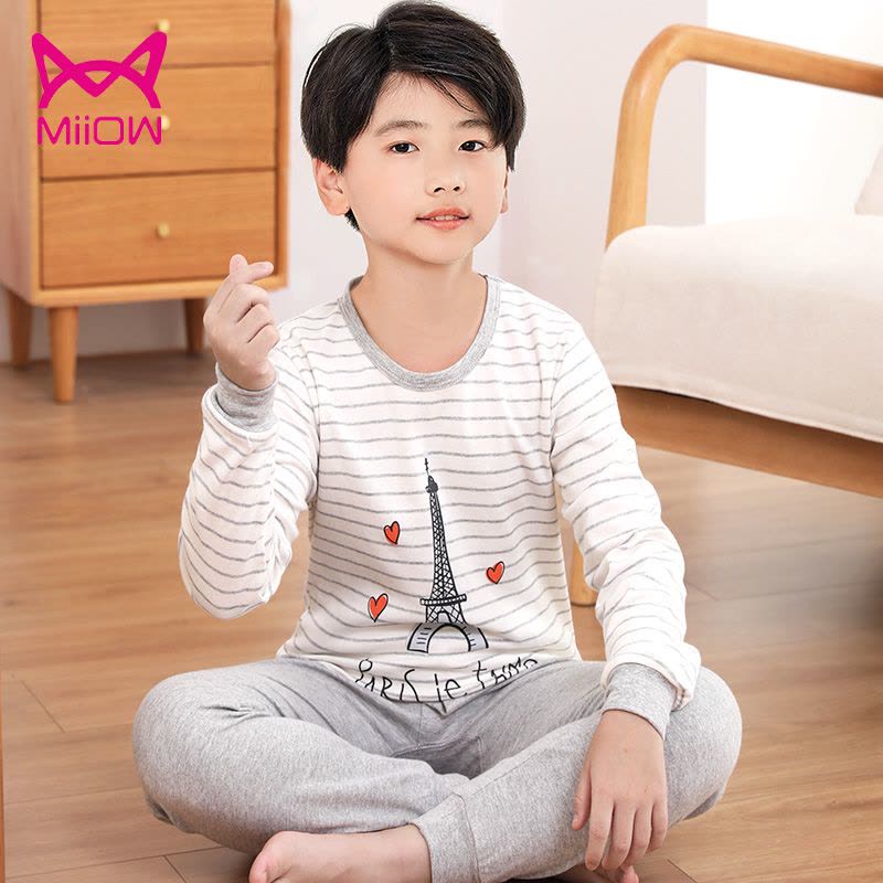 儿童内衣套装纯棉男童女童圆领秋衣秋裤中大童小孩全棉棉毛衫睡衣图片