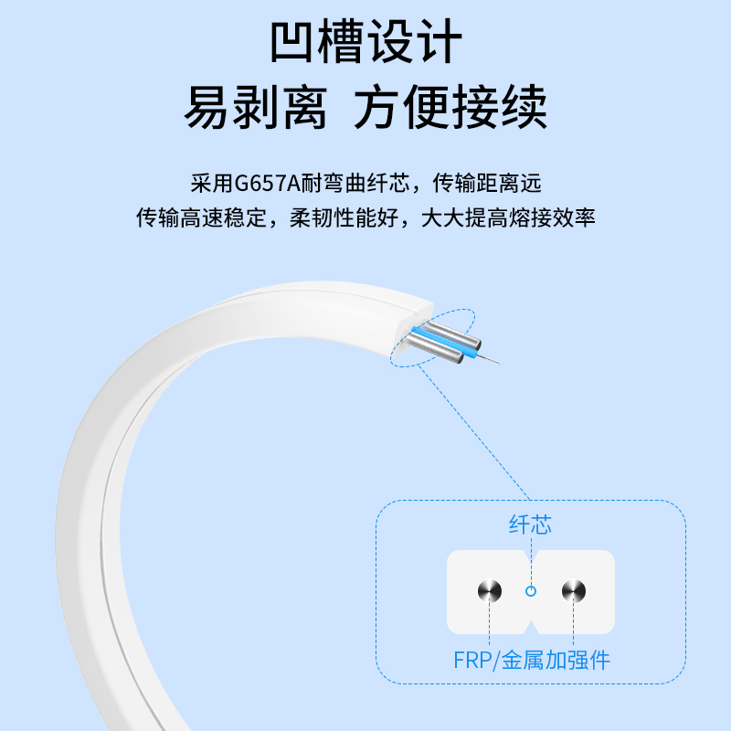 博扬 GJXH-1B6蝶形皮线光纤光缆 室内3.0单芯 500米白色 1芯2钢丝 低烟无卤光纤线BY-PX1901