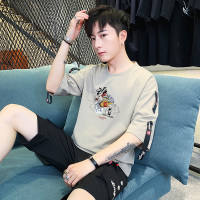 2020新款男士中袖卫衣夏季中国风圆领五分袖T恤男韩版潮流百搭情侣装半袖上衣服TT953