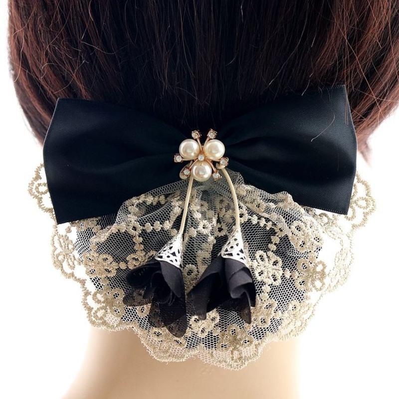 网花头饰头花前台员工发网兜发夹上班盘发卡职业发网发夹成人黑色配粗