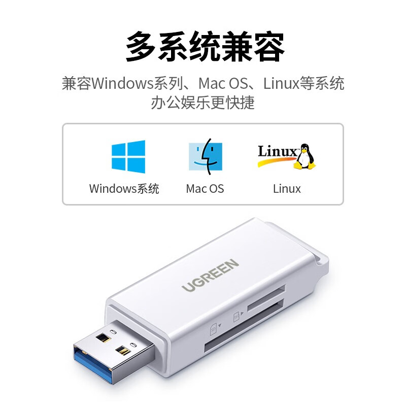 绿联(UGREEN)40751 高速读卡器 二合一 USB3.0 白色(5个装)高清大图