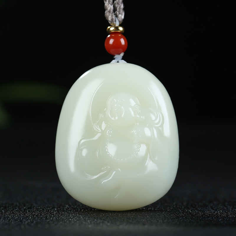 [佛佑一生]新疆和田玉笑佛吊坠玉坠白玉弥勒佛挂件玉佩天然玉石