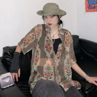 雪纺衬衫女2021夏季新款韩版ins复古花朵印花薄款宽松短袖上衣潮 图色 M