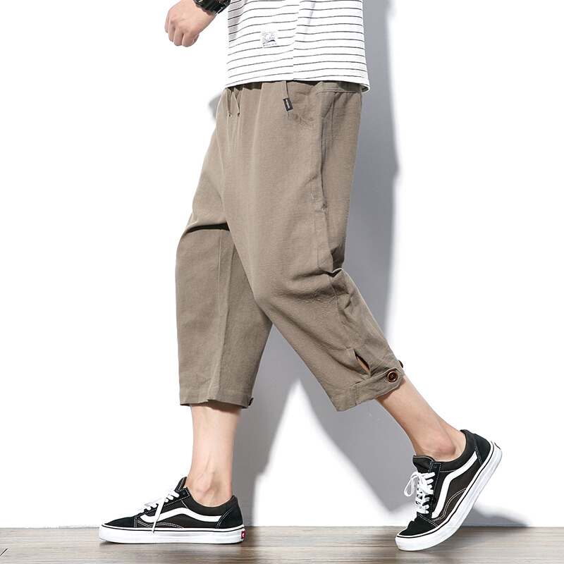 夏季日系七分裤男士大码韩版宽松小脚休闲裤潮流胖子哈伦裤短裤子