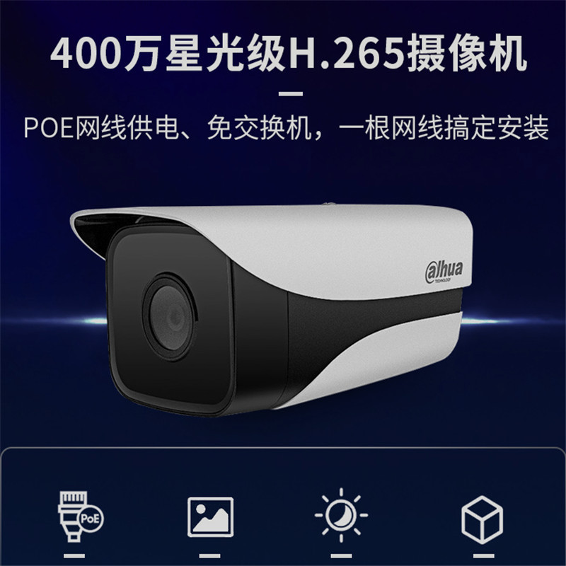 大华(alhua)DH-IPC-HFW2433M-I1 监控摄像头 400万星光级 POE网线供电高清夜视焦距3.6MM