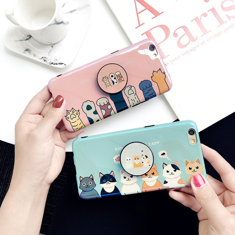 适用蓝光猫爪iphonex手机壳6s/i7可爱少女款气囊支架8plus保套