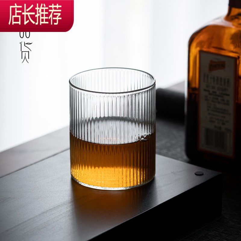 日式玻璃条纹喝水杯ins风茶杯果汁杯女夏家用啤酒杯