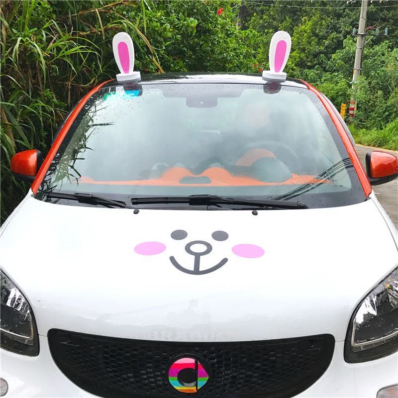 兔子熊汽车车顶机盖装饰猫耳朵摆件可爱外饰品smart改装卡通车贴