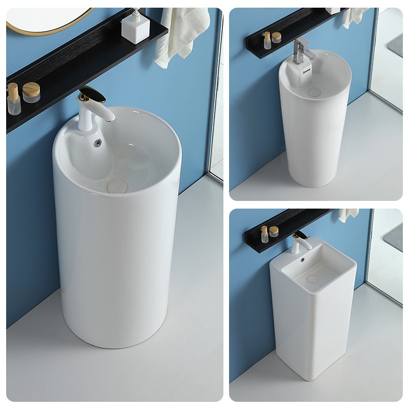 花勋立柱盆陶瓷一体式洗脸盆酒店洗手盆阳台卫生间小户型洗手