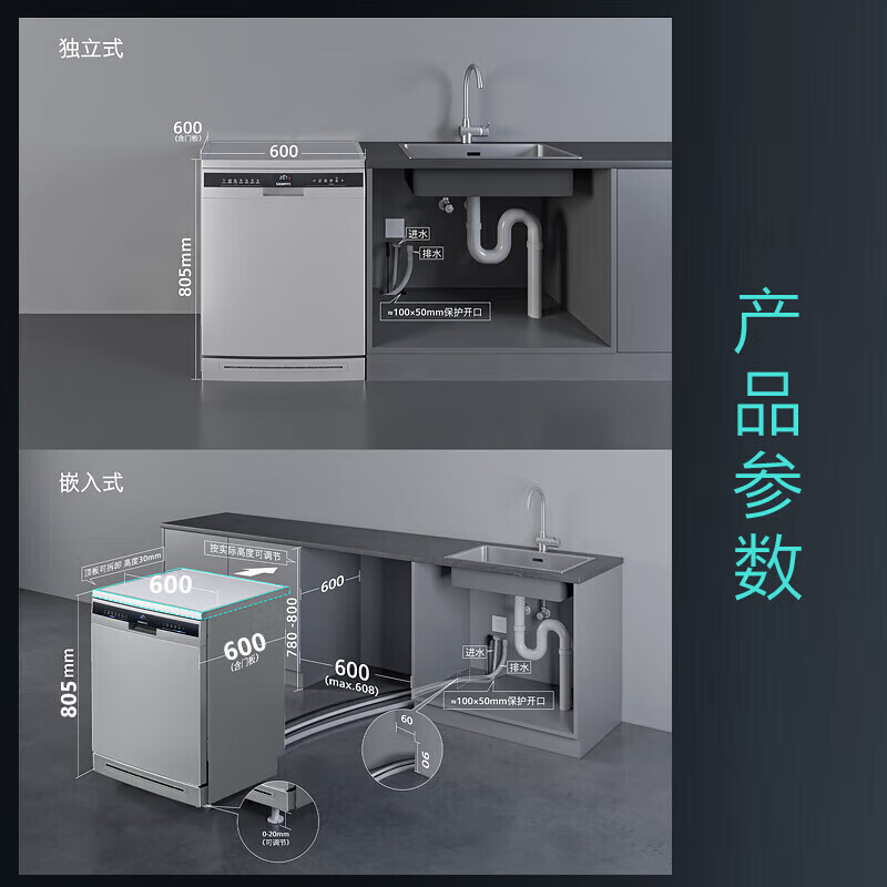 西门子14套独嵌两用全能舱洗碗机一级水效动态环流烘干SJ23HI00KC
