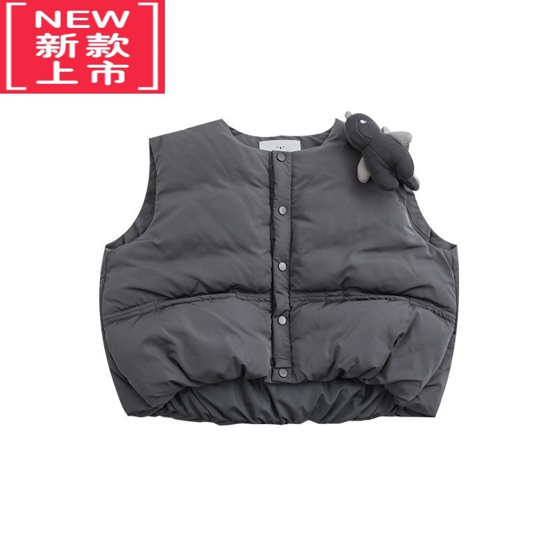 可莉允男童手塞棉衣可拆卸恐龙玩偶马甲秋冬儿童单排扣保暖外穿背心棉服