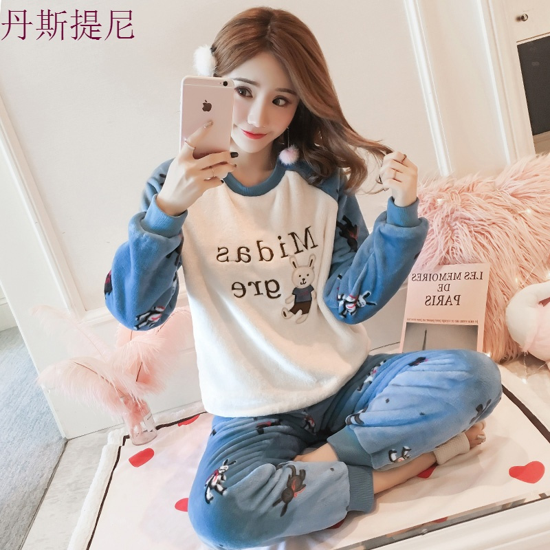 珊瑚绒睡衣女冬季韩版甜美可爱公主风加厚保暖家居服法兰绒秋季
