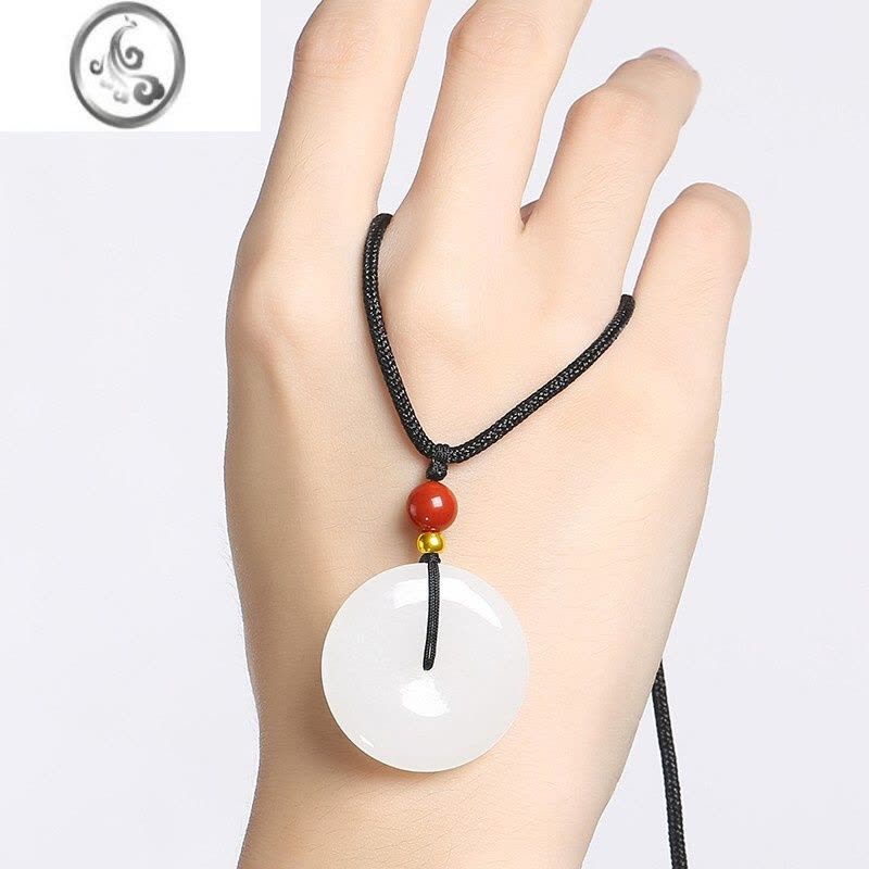 JiMi新疆和田玉平安扣吊坠男女情侣款玉佩羊脂白玉项链儿童平安扣送礼图片