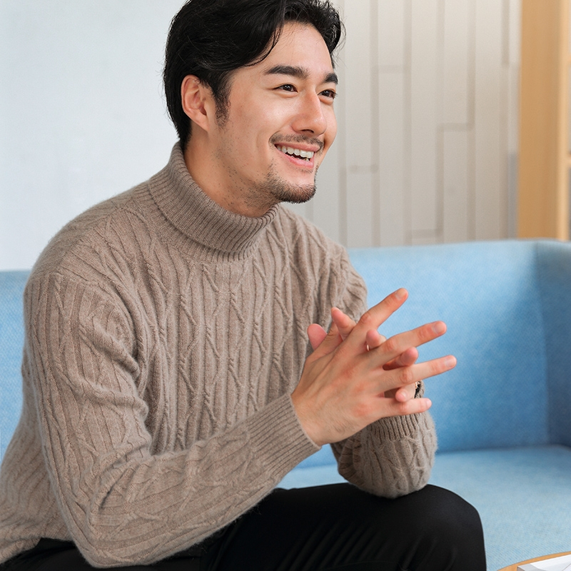 秋冬季新款男士高领羊绒衫加厚修身羊毛商务休闲绅士打底毛衣
