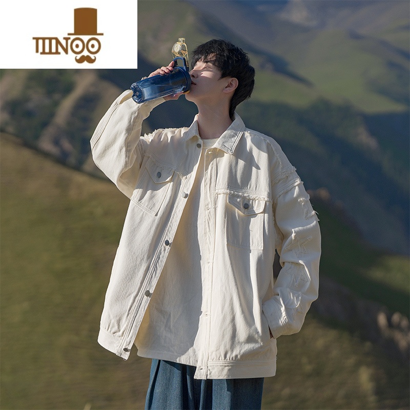 YANXU日系cityboy白色星星牛仔外套男2023年新款美拉德夹克潮牌