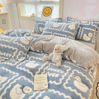 冬季牛奶绒四件套秋冬珊瑚绒被套加绒床上三件套法兰绒床单_226 2.0m床单四件套被套2.2*2.4m床单2.3*2.5m枕 快乐鸭鸭【加密绒毛加厚保暖】