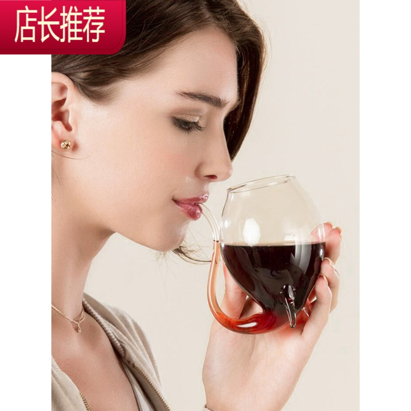 北欧创意吸管杯红酒杯果汁饮料啤酒杯手工耐热玻璃杯酒吧个性酒杯JING PING 吸血鬼杯单只装