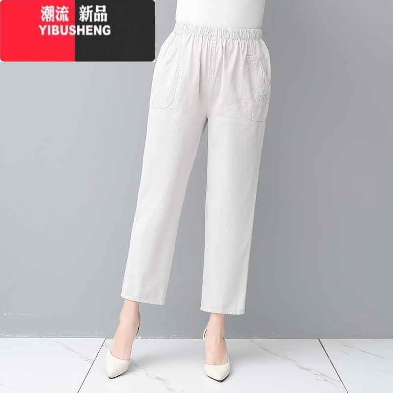 YIBUSHENG中老年女裤高腰九分裤女直筒妈妈装季松紧腰奶奶休闲裤