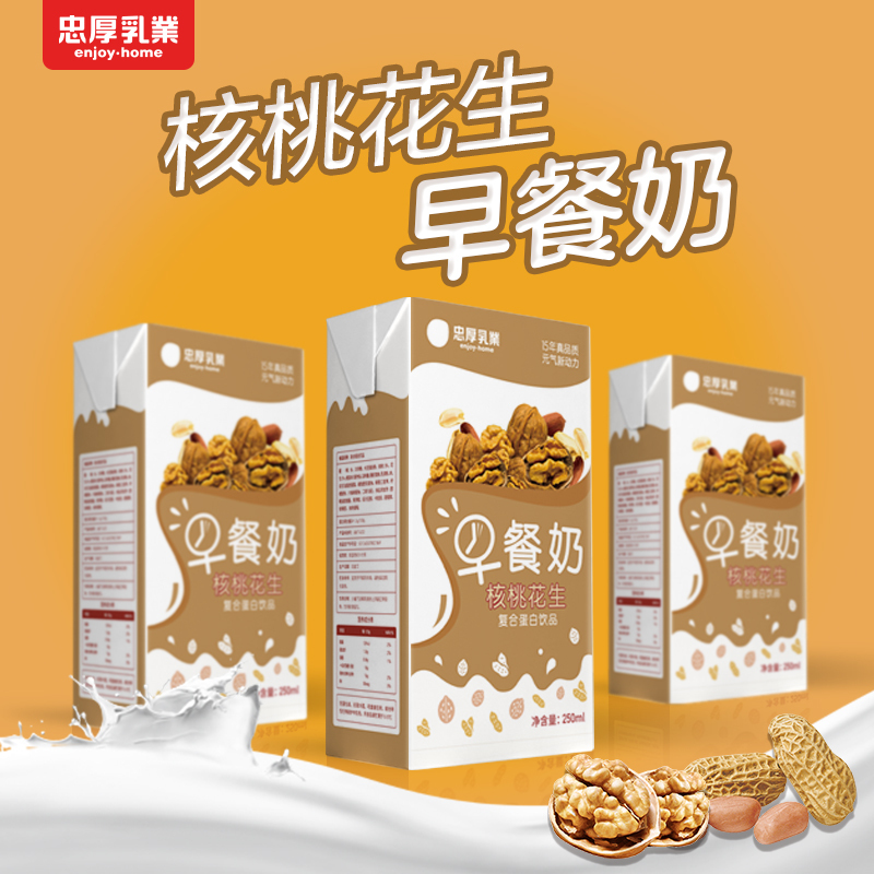 忠厚核桃花生口味早餐奶250mL*10复合蛋白饮品