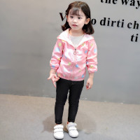 女童装外套1春秋季2夹克3小孩5棒球服6潮上衣宝宝0-4岁韩版拉链衫 90码(建议身高80cm左右) 粉色笑脸双层外套