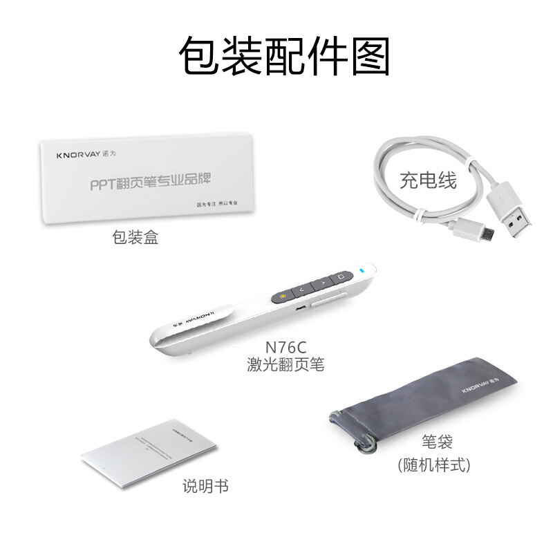 诺为 N76C 100米远控 幻灯片翻页笔 ppt遥控笔 激光投影笔 电子教鞭 N76C 绿光 白色