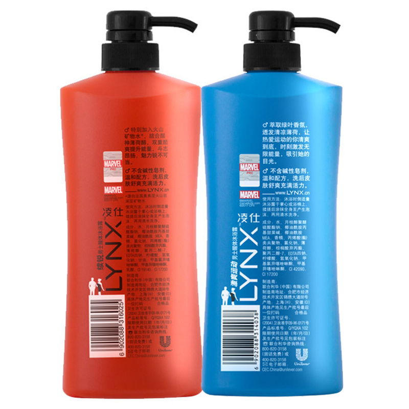 凌仕(Lynx)男士醒体沐浴露激爽运动600ml+续锐600ml(漫威版)[联合利华]
