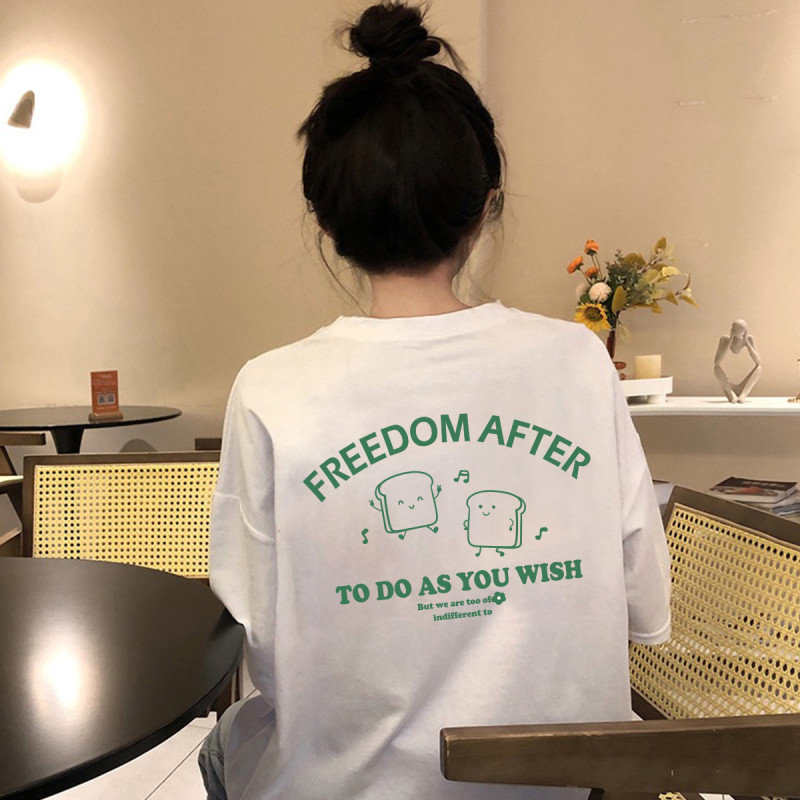 [2.5折价53元]唐狮夏季女圆领背后图案短袖T恤减龄百搭学院风休闲慵懒风