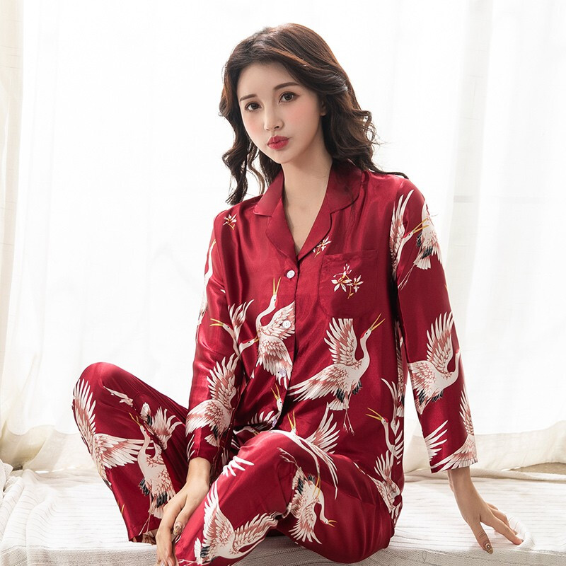 波迷娜(bomina)睡衣女春春季冰丝浴袍吊带睡裙睡袍套装长袖家居服夏