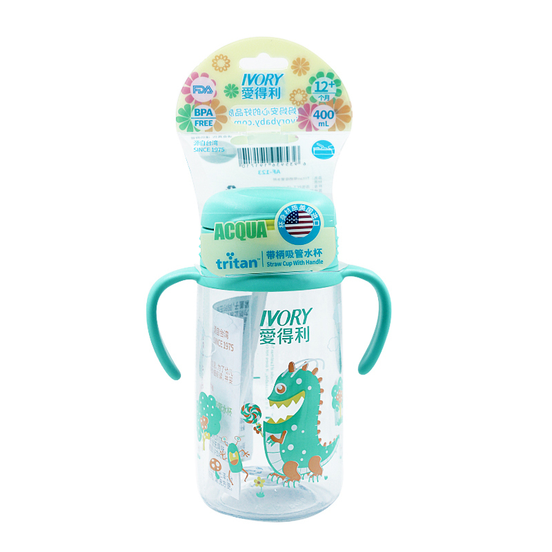 爱得利(IVORY) TRITAN特丽透带手柄吸管杯水杯 400mL 绿色