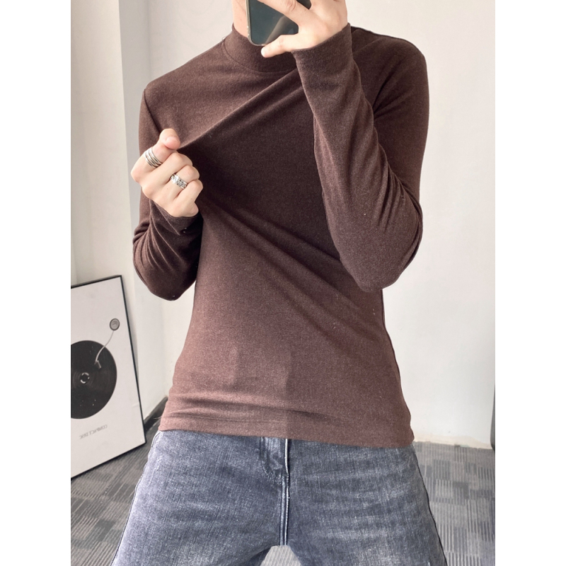 yuansu双面绒中领打底衫男秋冬季半高领德绒内搭棉修身磨毛拉绒保暖衣