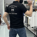 翻领短袖T恤男款夏季新款美式潮烫钻字母修身休闲百搭半袖POLO衫 L 黑色