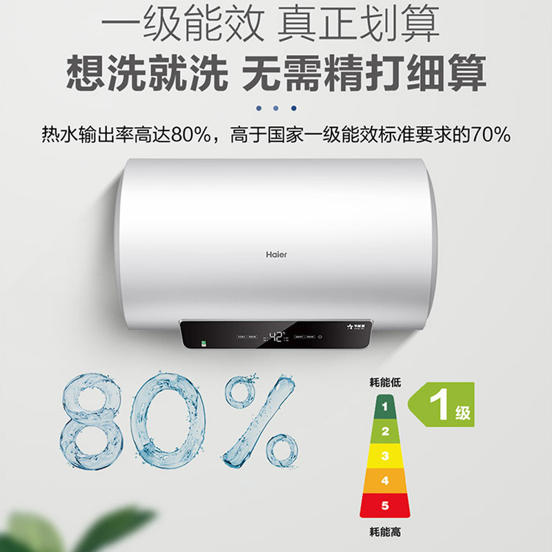 海尔(Haier)电热水器60升 家用储水式 2200W速热 一级能效 健康抑菌 生活温水 防电墙技术GR1