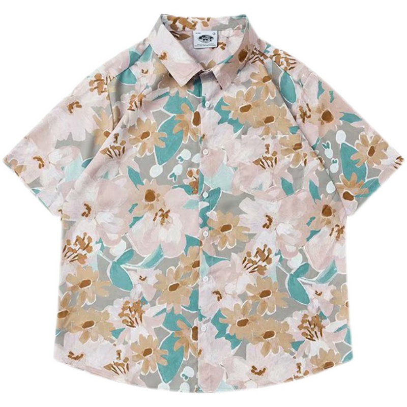 夏威夷花衬衫男短袖复古港风沙滩旅游衣服春夏海边度假情侣五分袖 c41
