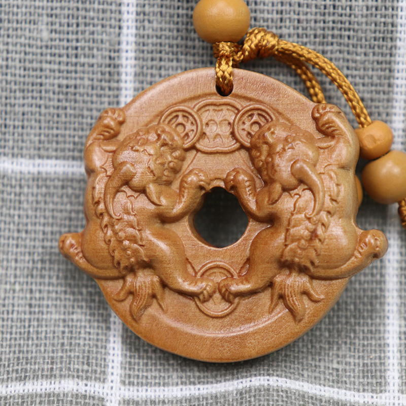 桃木貔貅车钥匙扣吊坠木质龙之九子纪念礼品挂件