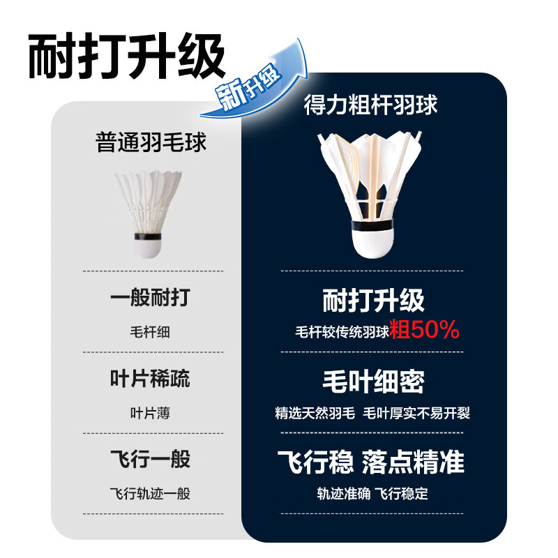 得力deli粗杆羽毛球日常训练比赛稳定耐打天然羽毛粗杆鹅毛球 1筒 [3只 白色]FH111-3羽毛球-粗杆羽球高清大图