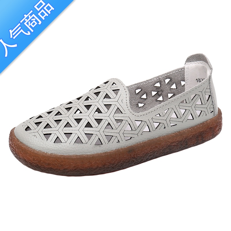 SUNTEK妈妈凉鞋夏季脚胖脚宽镂空女鞋软底防滑中老年女皮鞋平跟休闲高清大图