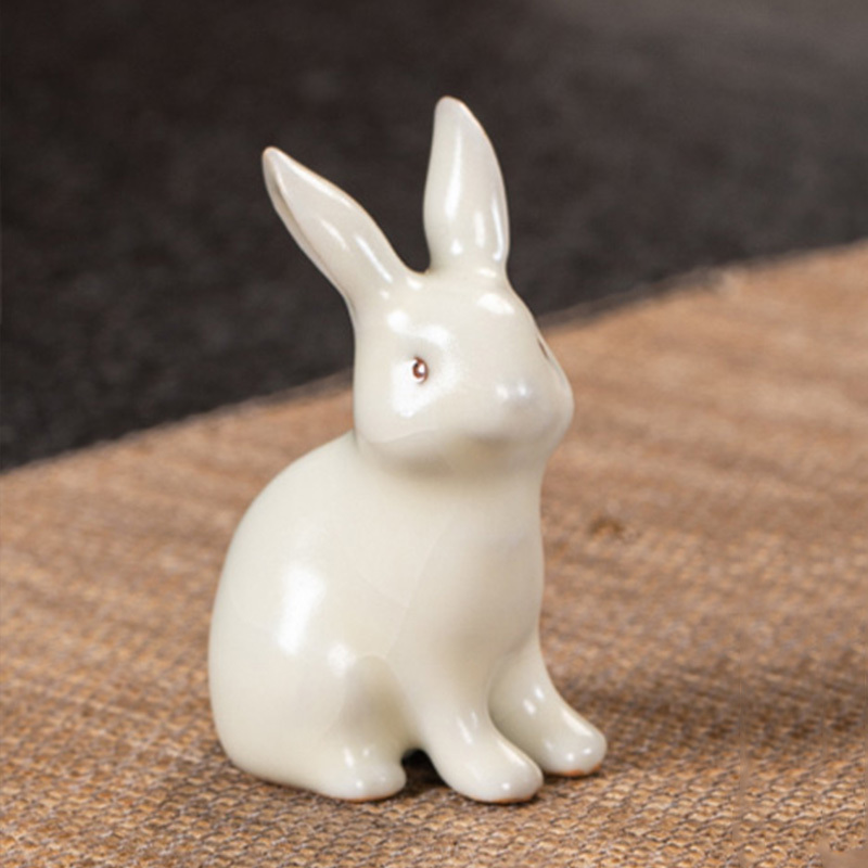 豪峰白汝窑巧兔茶宠汝窑茶宠茶艺功夫茶具配件CC00289