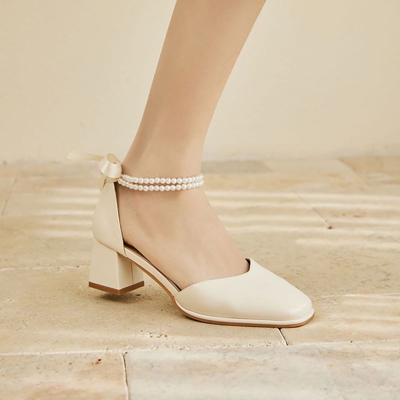 珂卡芙珍珠系带芭蕾鞋女新款法式百搭玛丽珍鞋时装甜美单鞋