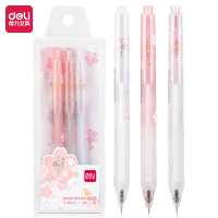 得力deliA580中性笔3支装樱花系列全针管0.38MM黑色学生文具小清新可爱卡通中性笔碳素笔写字签字
