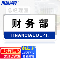 海斯迪克 亚克力门牌科室牌 财务部24.5x12cm 标识指示牌公司工厂办公室门牌 HKW-362